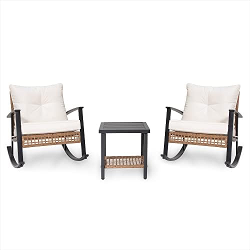 LAUSAINT HOME 3 PCS Wicker Rocking Chair, Outdoor Patio Furniture - Image 7