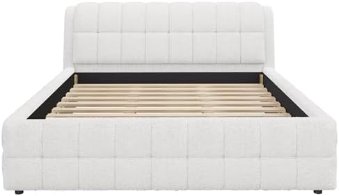 SOFTSEA King Size Upholstered Floor Bed Frame, Fleece Fabric Grounded Bed - Image 5