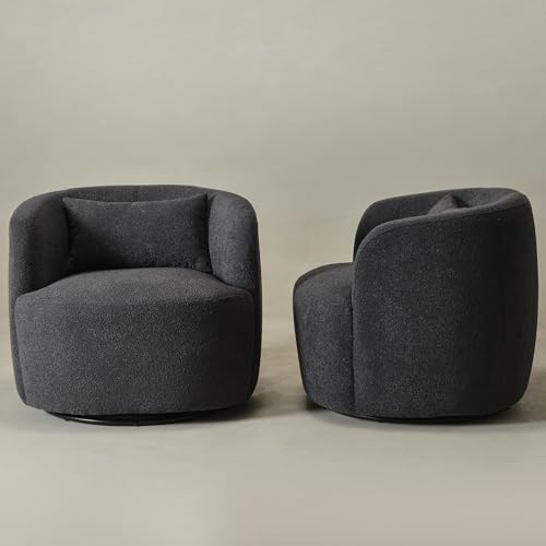 KINWELL 34" W Boucle Swivel Barrel Chairs - Image 6