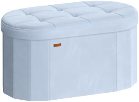 SONGMICS Folding Ottoman with Storage, Oval Bench, Velvet Fabric by SONGMICSbySONGMICSHOME