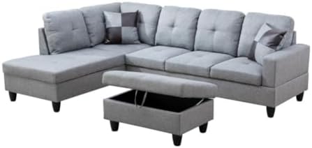 L-Shaped 3-Piece Linen Sofa by UOCFYK