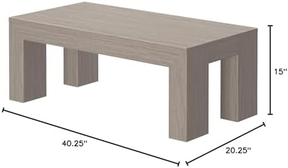 Plank+Beam Modern Coffee Table, 40 Inch, Rectangular, Seashell Wirebrush - Image 2
