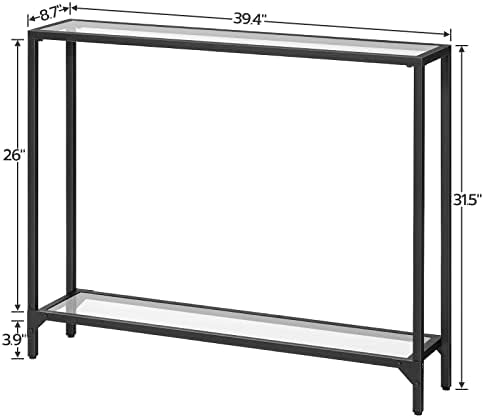 HOOBRO 39.4" Narrow Console Table, Tempered Glass Sofa Table - Image 3