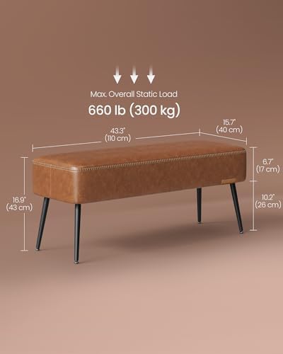 VASAGLE Bench for Entryway, PU Leather, Steel Legs, Loads 660 lb - Image 3