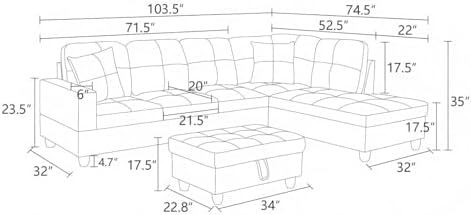 L-Shaped 3-Piece Lint and PVC Sofa - Image 2