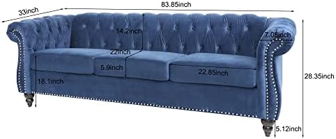 LEVNARY Three-Seat Velvet Sofa, Large Sofa Classic Tufted Chesterfield Settee - Image 2
