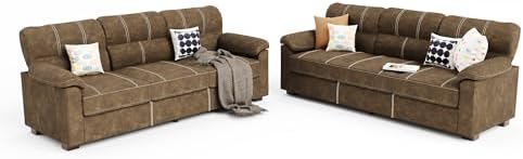 Ribilake 80 Inch Brown Faux Leather Sofa Couch - Image 3