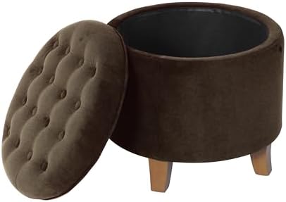 HomePop 19" Velvet Button Tufted Round Storage Ottoman - Image 5
