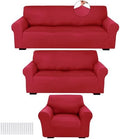 Peryiter 3 Pcs Couch and Loveseat Sofa Covers, Xmas Red, Milk Silk by Peryiter
