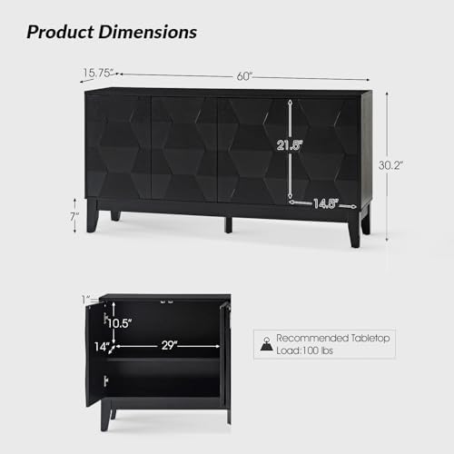 HULALA HOME Mid Century Sideboard Buffet Cabinet - Image 2
