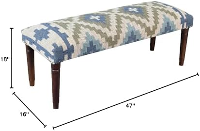 LR Home Green/Blue Handmade Upholstered Bench - Image 2