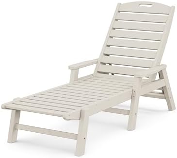 POLYWOOD Nautical Folding Chaise Lounge Chair, Adjustable Reclining, HDPE by POLYWOOD