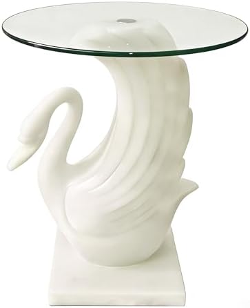 White Swan Side Table, 13-inch Tempered Glass Coffee Table by Unknown