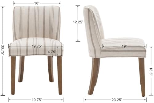 Farmhouse Dining Chairs Set of 4 Khaki Stripe Upholstered Linen Kitchen Chairs - Image 2