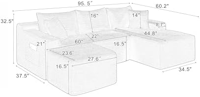95-Inch U-Shaped Right Facing Corner Compressed Sofa Modular Sectional Boneless - Image 2