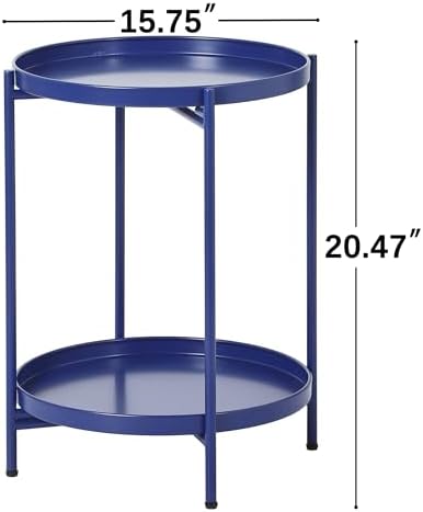 2-Tier Round End Side Table, Small Metal Side Table - Image 3