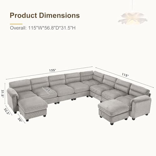 HAOMARKETS Oversized 135" Modular Sectional L Shaped Corner Sofa Couch - Image 2