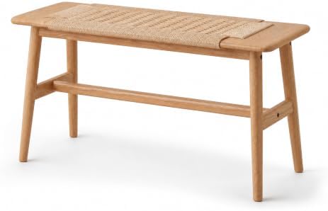 31.5'' Woven Dining Beach with 100% Solid Oak Wood Bench Frame, Hand Knitted by Wayshome