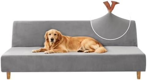 XINEAGE Velvet Armless Futon Cover, Stretch Pet Futon Slipcover, Light Gray by XINEAGE