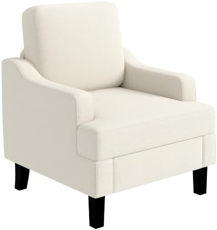 Garvee White Comfy Accent Chair, Upholstered Armchair by Garvee