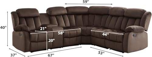 EBELLO Manual Reclining L-Shaped Sectional Sofa Set, Soft Fabric Corner Couch - Image 2