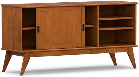 SIMPLIHOME Draper 60" Wide Solid Wood TV Stand in Teak Brown - Image 4