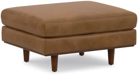 SIMPLIHOME Morrison 33" Wide Genuine Leather Ottoman in Caramel Brown by SimpliHome