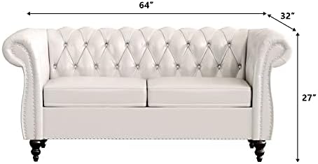 LEVNARY Leather Sofa, Chesterfield Tufted Upholstered 2 Seater Couch, Modern - Image 2