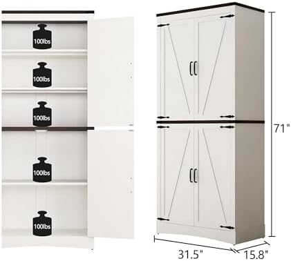 chartustriable 71in Farmhouse Kitchen Pantry Cabinet, Tall Storage Cabinet - Image 2