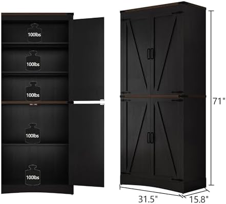 71in Farmhouse Kitchen Pantry Cabinet, Tall Storage Cabinet - Image 2