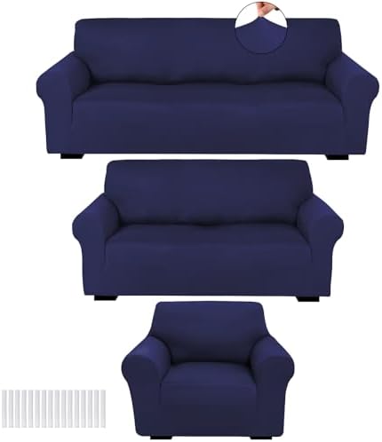 Peryiter 3 Pcs Couch and Loveseat Sofa Covers, Milk Silk by Peryiter
