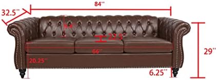 LEVNARY Chesterfield Sofa, Classic Tufted Upholstered Leather Couch, Modern 3 - Image 2
