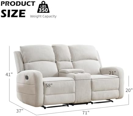 EBELLO Manual Living Room Furniture Reclining Couch Set, Soft Fabric Loveseat - Image 2