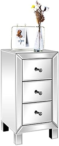 Bonnlo 3-Drawer Mirrored Nightstand End Table Bedside Table - Image 3