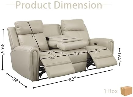 THUPER Beige Genuine Leather Power Recliner Sofa Couch - Image 3