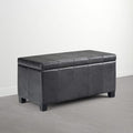SIMPLIHOME Dover 36" Vegan Leather Ottoman in Distressed Graphite Black by SimpliHome