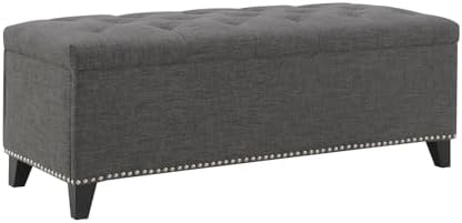 Storage Ottoman Bench, Linen Tufted Large Shoe Entryway Benches - Image 7