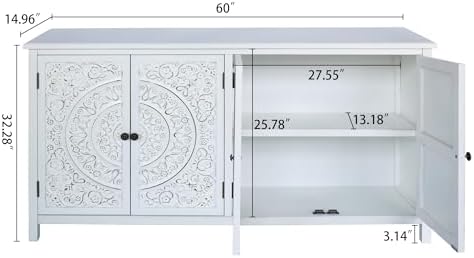 LKTART 60" Solid Wood Sideboard Buffet, Carved Credenza Storage Cabinet - Image 2