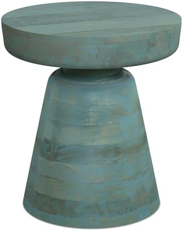 SIMPLIHOME Robbie 16" Wide Solid Wood Round End Table in Teal Wash by SimpliHome