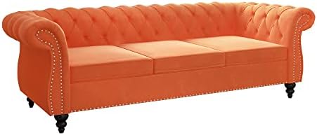 ORRD Chesterfield Sofa Velvet, Modern Tufted Couch 3 Seater - Image 6