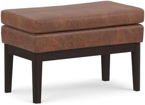 SIMPLIHOME Carlson 27" Wide Woven Fabric Rectangle Ottoman in Saddle Brown by SimpliHome