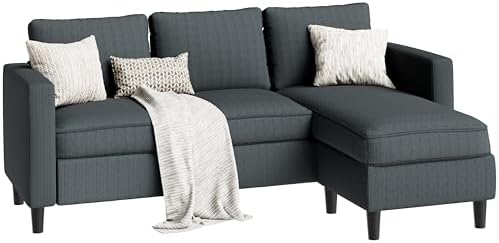 SUNLEI L-Shaped Sectional Couch, Modern Grey Reversible Sectional Sofa - Image 6