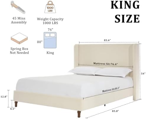 King Size Boucle Wingback Bed Frame - Image 2