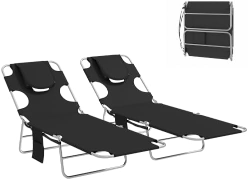 Outsunny Chaise Lounge Chair Outdoor Set of 2 w/Face Arm Hole Black by Outsunny