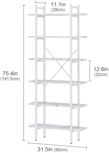 Bookshelf 6 Tiers White Wooden Storage Shelf, Modern Open Display Storage - Image 2