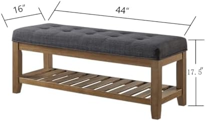 24KF Large Rectangular Upholstered Tufted Linen Fabric Ottoman Bench, Padded - Image 2