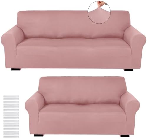 Peryiter 2 Pcs Couch and Loveseat Sofa Covers, Light Pink, Milk Silk by Peryiter