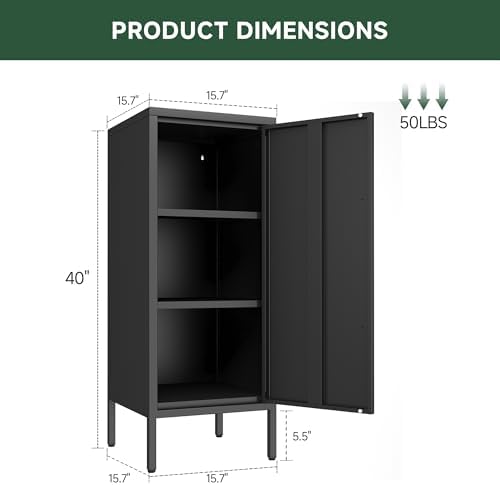 Metal Storage Cabinet with Door & 2 Adjustable Shelves 39.5” Small Storage - Image 2