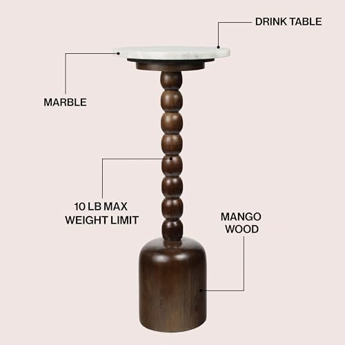 JONATHAN Y Turner 24.5" Round Marble Mango Wood Drink Table, Dark Brown - Image 4