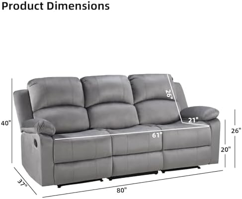 EBELLO 3 Seat Recliner Sofa for Living Room, Soft Microfiber Reclining Couch - Image 2